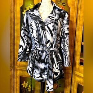Susan Graver Women's Black White Animal Print Belted Lined Jacket - Size XS